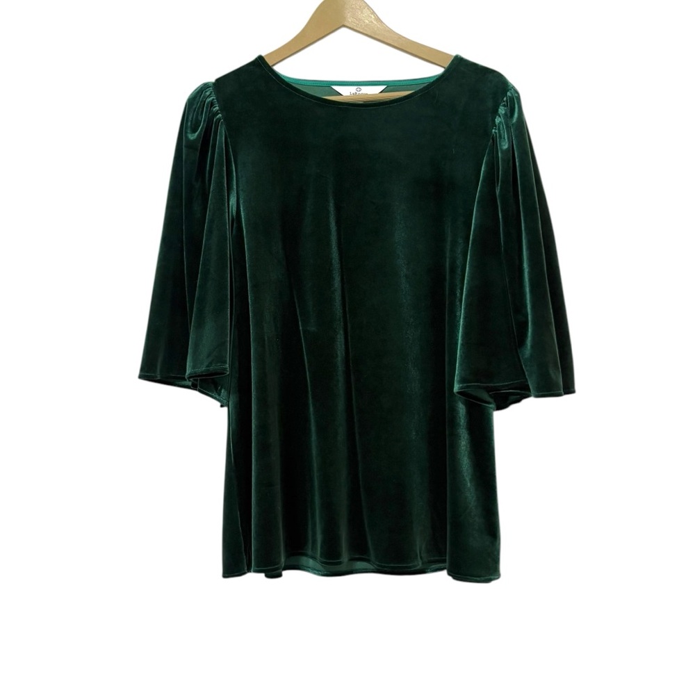 LaRoque Emerald Green Velour Short Bell Sleeve Top Large Party Business Preppy